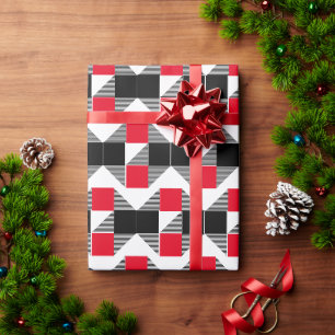 Papier Cadeau Bloc de couleur géométrique rouge et noir moderne