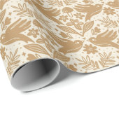 Papier Cadeau Block Print Birds with Florals | Beige & Gold Seam (Coin rond)