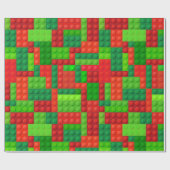 Papier Cadeau Blocs de briques de construction rouge et verte |  (Plat)