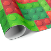 Papier Cadeau Blocs de briques de construction rouge et verte |  (Coin rond)