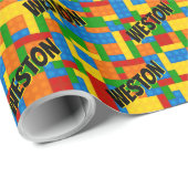 Papier Cadeau Blocs de construction Multicolore Nom personnalisé (Coin rond)