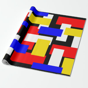Papier Cadeau Blocs rouges, jaunes, noirs et bleus