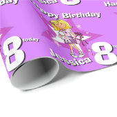 Papier Cadeau Blonde filles violet personnalisées enveloppement  (Coin rond)