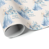 Papier Cadeau Blonde Hair Princess et Château (Coin rond)