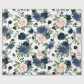 Papier Cadeau Blooms Chics | Modèle floral bleu marine et bleu (Plat)