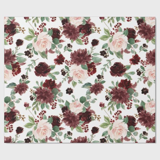 Papier Cadeau Blooms rustiques | Terracotta et Marsala Motif rou (Plat)