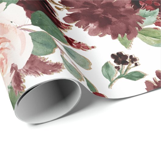 Papier Cadeau Blooms rustiques | Terracotta et Marsala Motif rou (Coin rond)