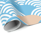 Papier Cadeau Blue and Beige Japanese Wave Pattern  (Coin rond)