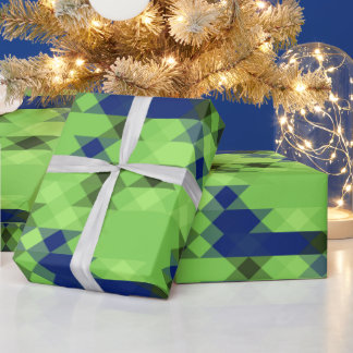 Papier Cadeau blue and green geometric pattern