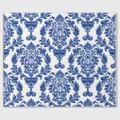 Papier Cadeau Blue and white damask patterned paper  (Plat)