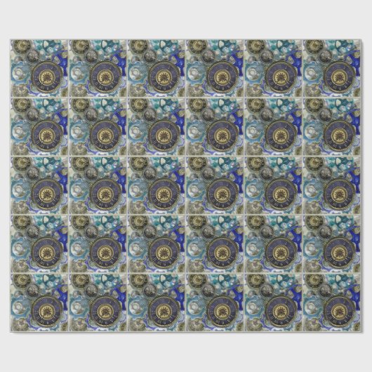 Papier Cadeau Blue aqua steampunk gears, cogs, clock faces (Plat)