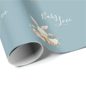 Papier Cadeau Blue Baby Love Script Élégant Baby shower (Coin rond)