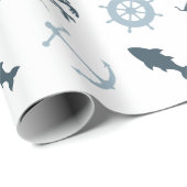 Papier Cadeau Blue Beach Ancres Palm Trees (Coin rond)