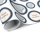 Papier Cadeau Blue Beach Sea Shells Anniversaire (Coin rond)