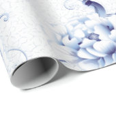 Papier Cadeau Blue Bird Rose Chinoiserie Floral (Coin rond)
