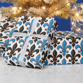Papier Cadeau Blue Black Baroque Fleur-de-lis Pattern Design 