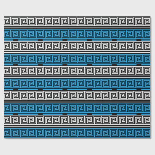 Papier Cadeau Blue Black White Greek Key Fret Pattern Design  (Plat)