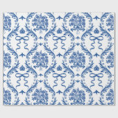 Papier Cadeau Blue Botanical Ribbon Bouquet (Plat)