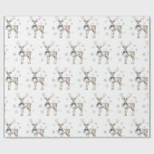 Papier Cadeau Blue Bows Deer Snowflakes Christmas (Plat)