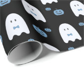 Papier Cadeau Blue Boy Ghost & Citrouille Halloween Cute Éffraya (Coin rond)