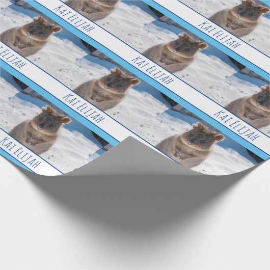 Papier Cadeau Blue Boys personnalisé Quokka sur la plage (Coin)