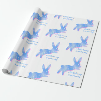 Papier Cadeau Blue Bunny Silhouette Cute Custom Boy Baby Shower 