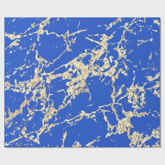 Papier Cadeau Blue Celestia Gold Marble Strokes Idée cadeau (Plat)