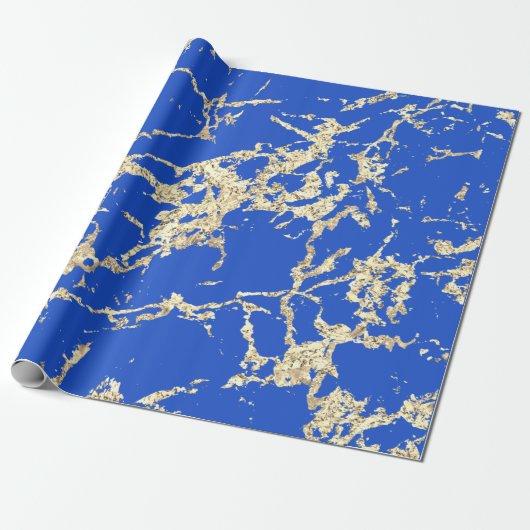 Papier Cadeau Blue Celestia Gold Marble Strokes Idée cadeau (Déroulé)