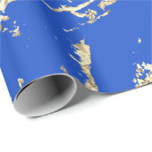 Papier Cadeau Blue Celestia Gold Marble Strokes Idée cadeau (Coin rond)