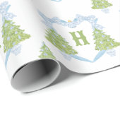 Papier Cadeau Blue Chinoiserie Arbre de Noël Monogram Crest (Coin rond)