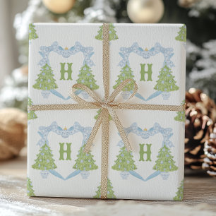 Papier Cadeau Blue Chinoiserie Arbre de Noël Monogram Crest