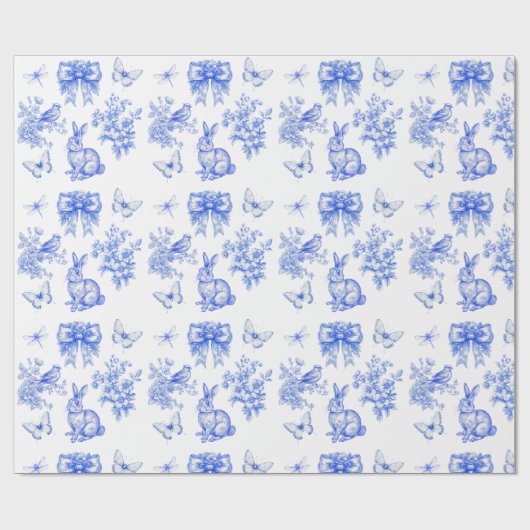 Papier Cadeau Blue Chinoiserie Garden Rabbit (Plat)