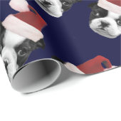 Papier Cadeau Blue Christmas Boston Terriers wrapping paper (Coin rond)