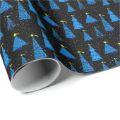 Papier Cadeau blue christmas trees and snowflakes (Coin rond)