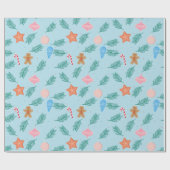 Papier Cadeau Blue Christmas Wrapping Paper with Ornaments  (Plat)