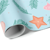 Papier Cadeau Blue Christmas Wrapping Paper with Ornaments  (Coin rond)