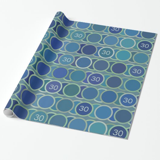 Papier Cadeau Blue Circles Pattern Custom Birthday Age (Déroulé)