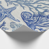 Papier Cadeau Blue Coastal Toile Seashell Coral Pattern (Coin)
