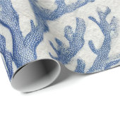 Papier Cadeau Blue Coastal Toile Seashell Coral Pattern (Coin rond)