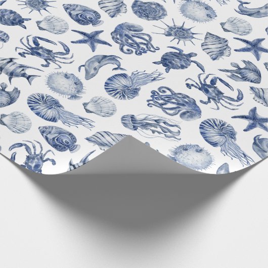 Papier Cadeau Blue Coastal Wrapping Paper Flat Sheet Set of 3 (Coin)