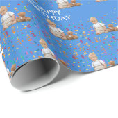 Papier Cadeau Blue Custom Face Photo Enfants 2e fête d'anniversa (Coin rond)