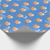 Papier Cadeau Blue Custom Face Photo Enfants 3e fête d'anniversa (Coin)