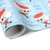 Papier Cadeau Blue Custom Name, Ice Sking Père Noël Christmas (Coin rond)