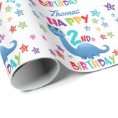 Papier Cadeau Blue Dinosaur 2e anniversaire (Coin rond)