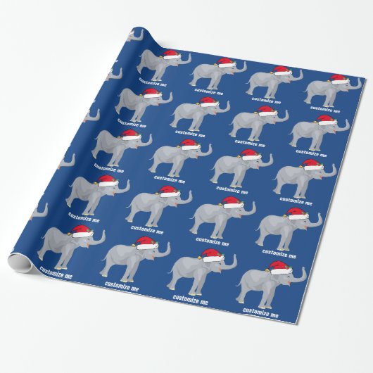 Papier Cadeau Blue Elephant Noël mignon Motif personnalisé (Déroulé)