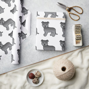 Papier Cadeau Blue English Staffie Cute Cartoon Chien Motif