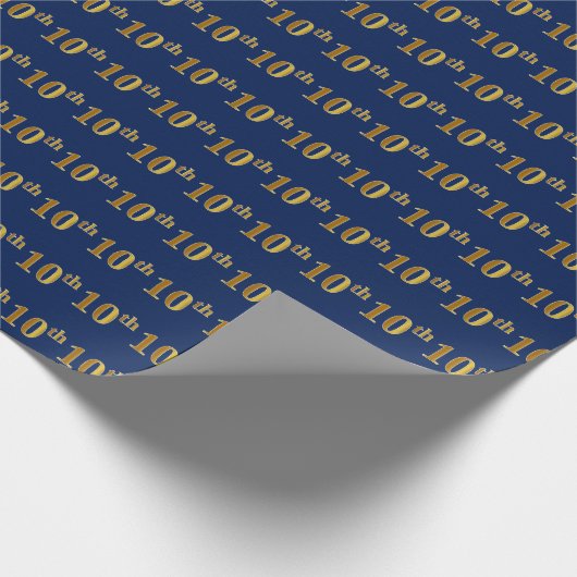 Papier Cadeau Blue, Faux Gold 10th (Dixième) Event Wrapping Pape (Coin)