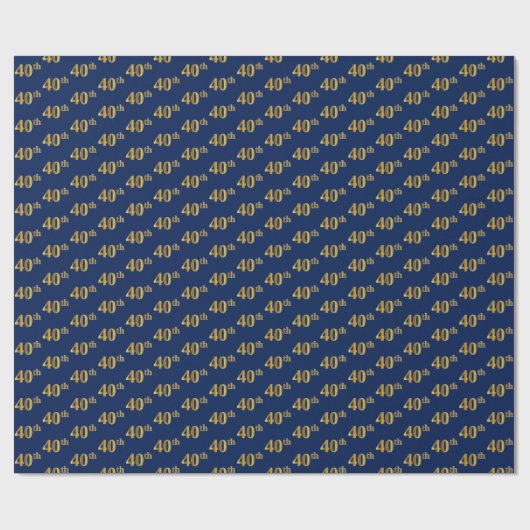 Papier Cadeau Blue, Faux Gold 40th (Quarantième) Event (Plat)