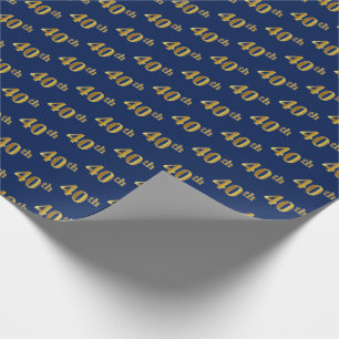 Papier Cadeau Blue, Faux Gold 40th (Quarantième) Event