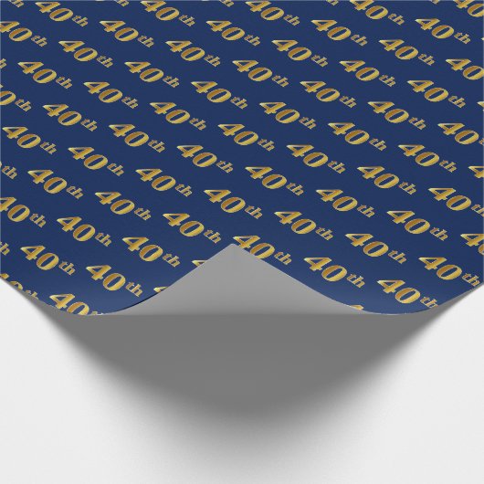 Papier Cadeau Blue, Faux Gold 40th (Quarantième) Event (Coin)